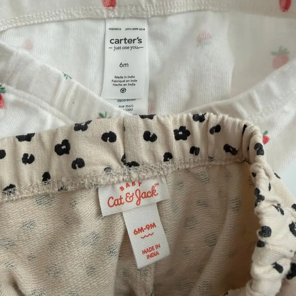 5x Carter’s H&M Cat & Jack baby girl pants stripe bow strawberry leopard print